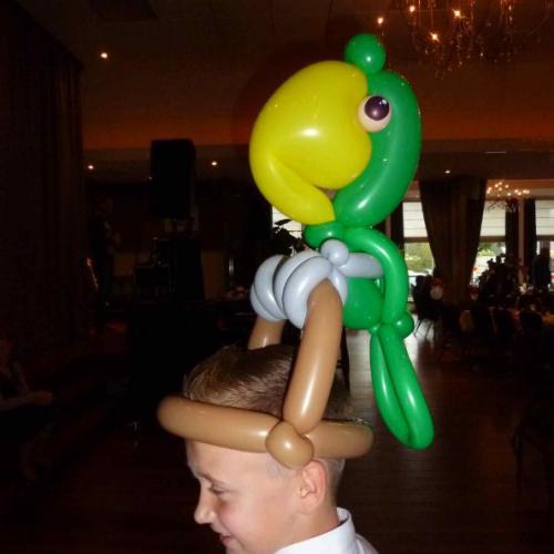 Gewoon een papegaai op je hoofd, tijdens een receptie